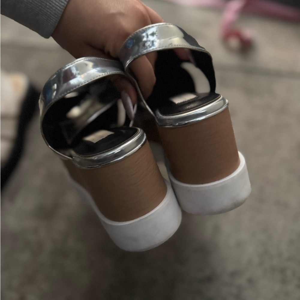 Silver Platform Wedge Sandals - image 2